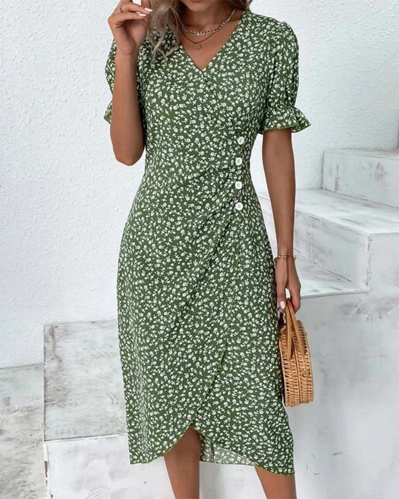 Rosa | Elegante vestido cruzado con cuello en V y estampado floral - Imagen 3