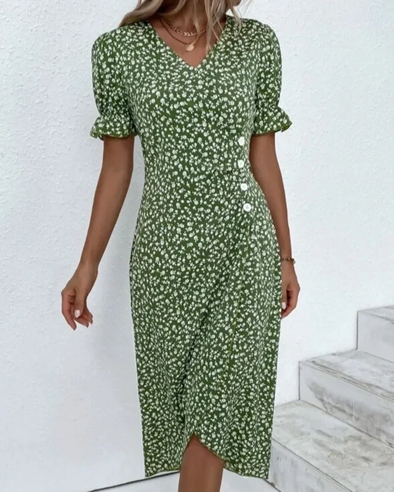 Rosa | Elegante vestido cruzado con cuello en V y estampado floral - Imagen 2