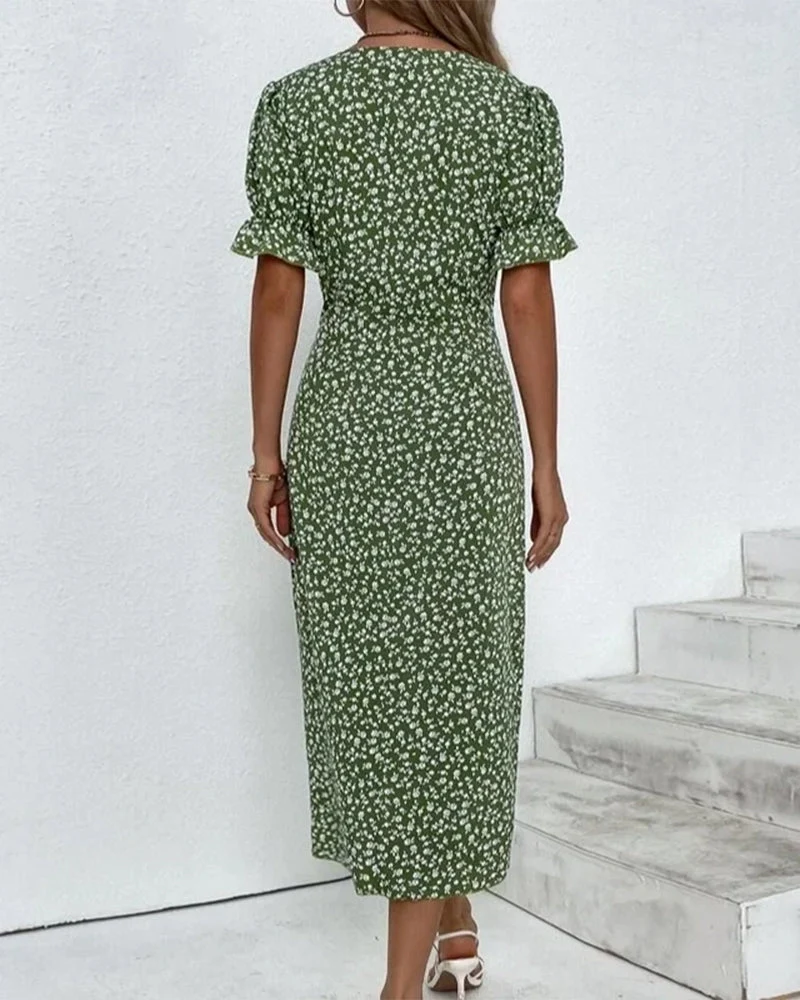 Rosa | Elegante vestido cruzado con cuello en V y estampado floral - Imagen 7