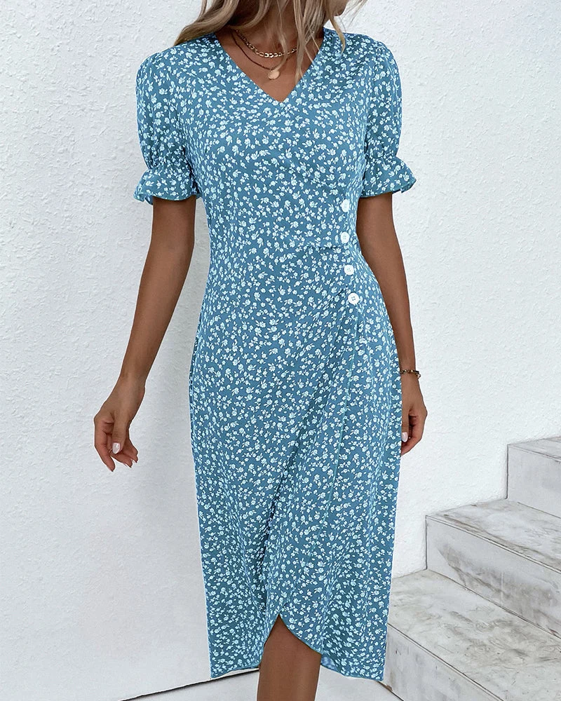 Rosa | Elegante vestido cruzado con cuello en V y estampado floral - Imagen 9