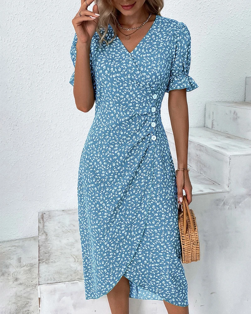Rosa | Elegante vestido cruzado con cuello en V y estampado floral - Imagen 4