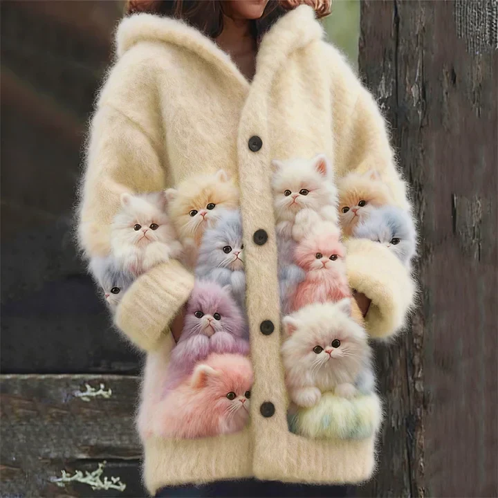 Kelsie - Abrigo Suave con Capucha y Gatos - Imagen 4
