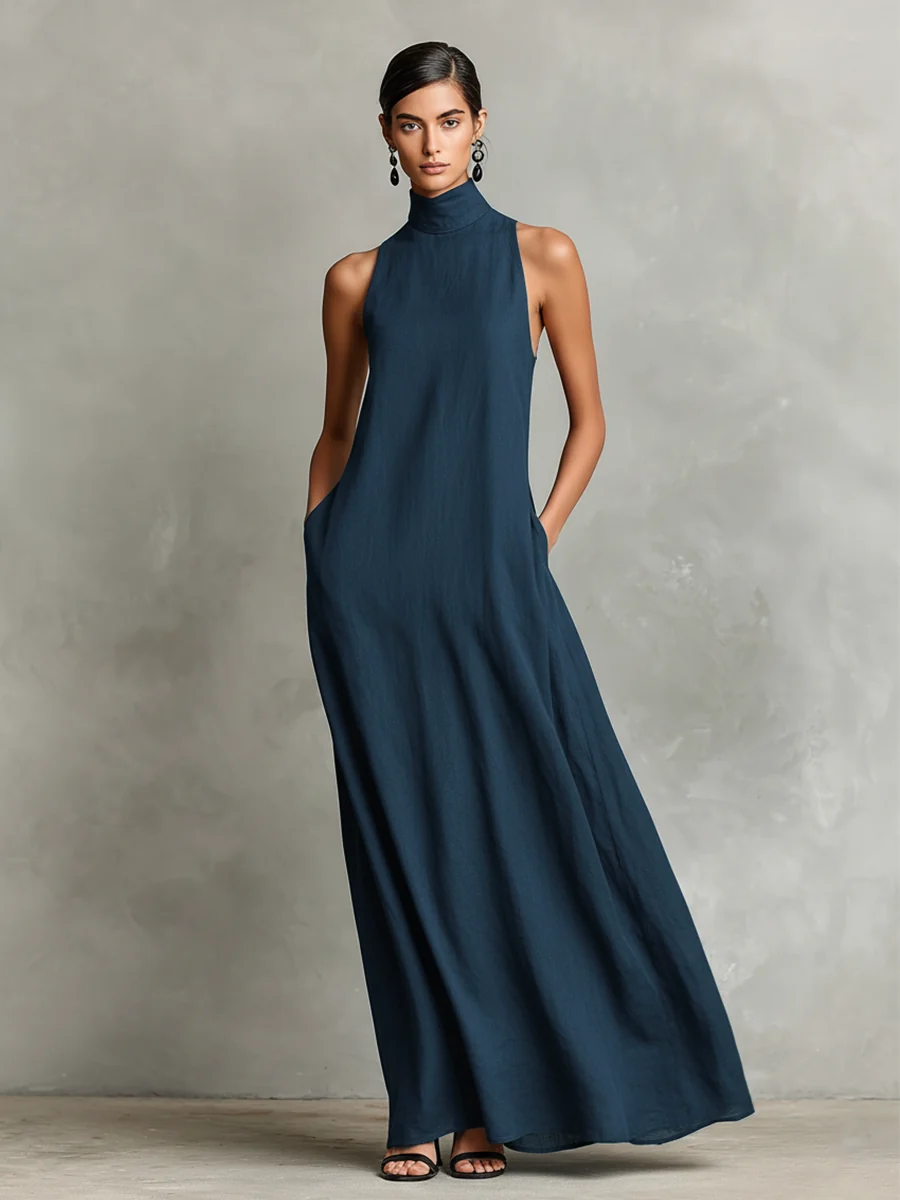 Caterina | Vestido largo negro minimalista para Mujer - Imagen 8