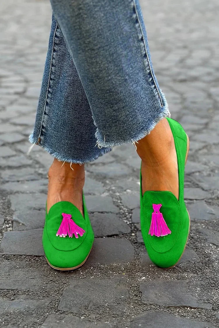 LUDE - MOCASÍN VERDE CON BORLAS - Imagen 2