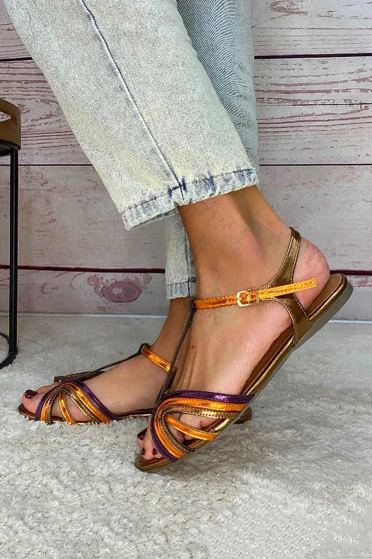 Tola - Sandalias doradas con hebilla y tira multicolor para Mujer - Imagen 4