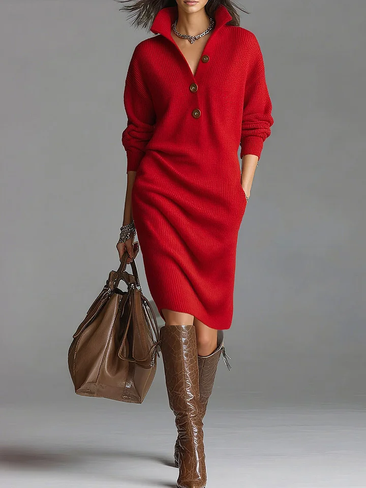Lucia - Vestido de punto con cuello y botones para Mujer - Imagen 3