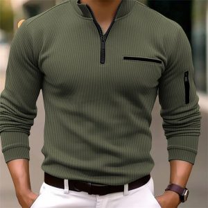 Herre -  Camiseta de manga larga para hombres con cremallera – Moderna, masculina y elegante