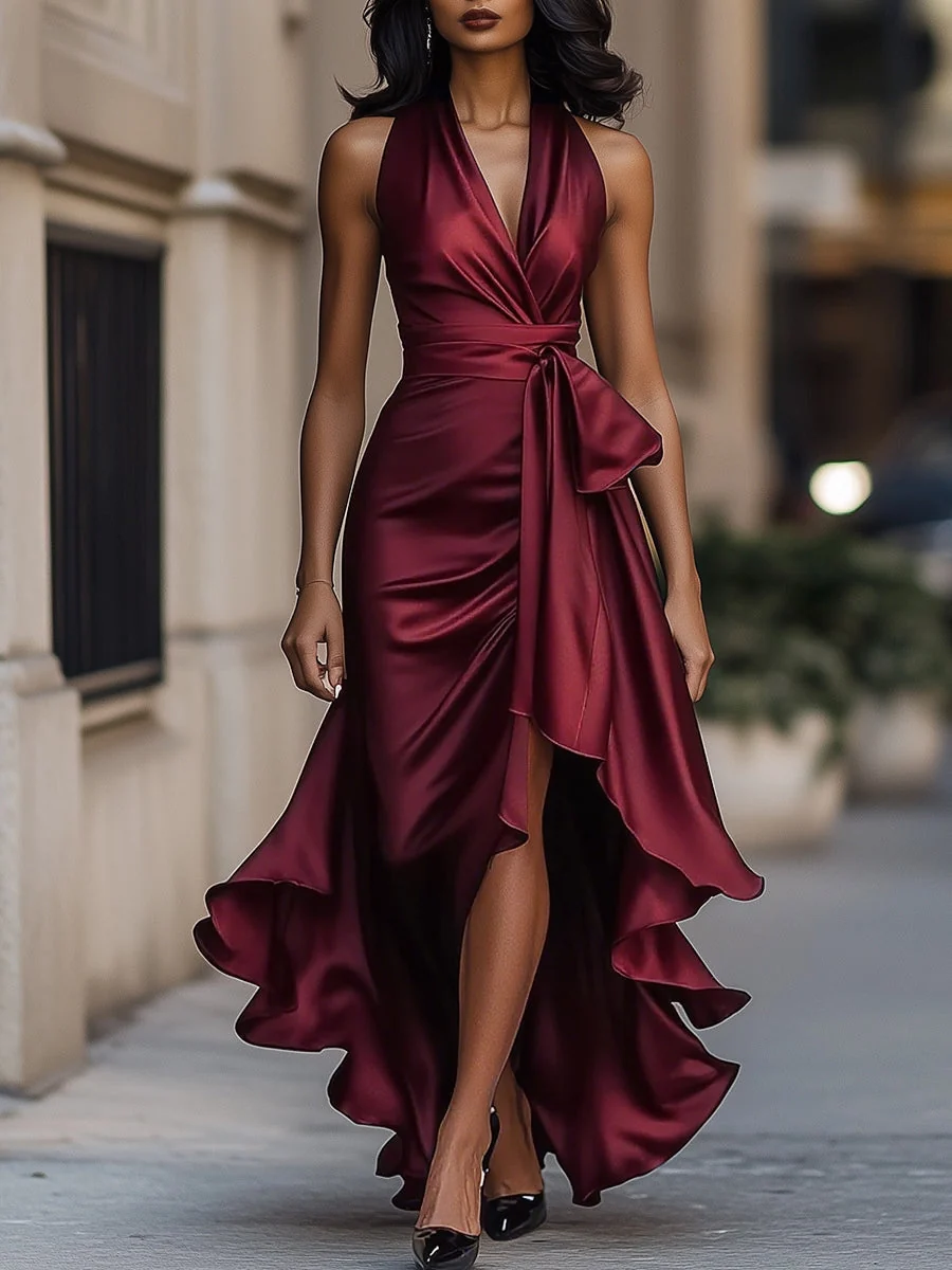 DELAS | Vestido de Satén Drapé en la Cintura para Mujer - Imagen 6
