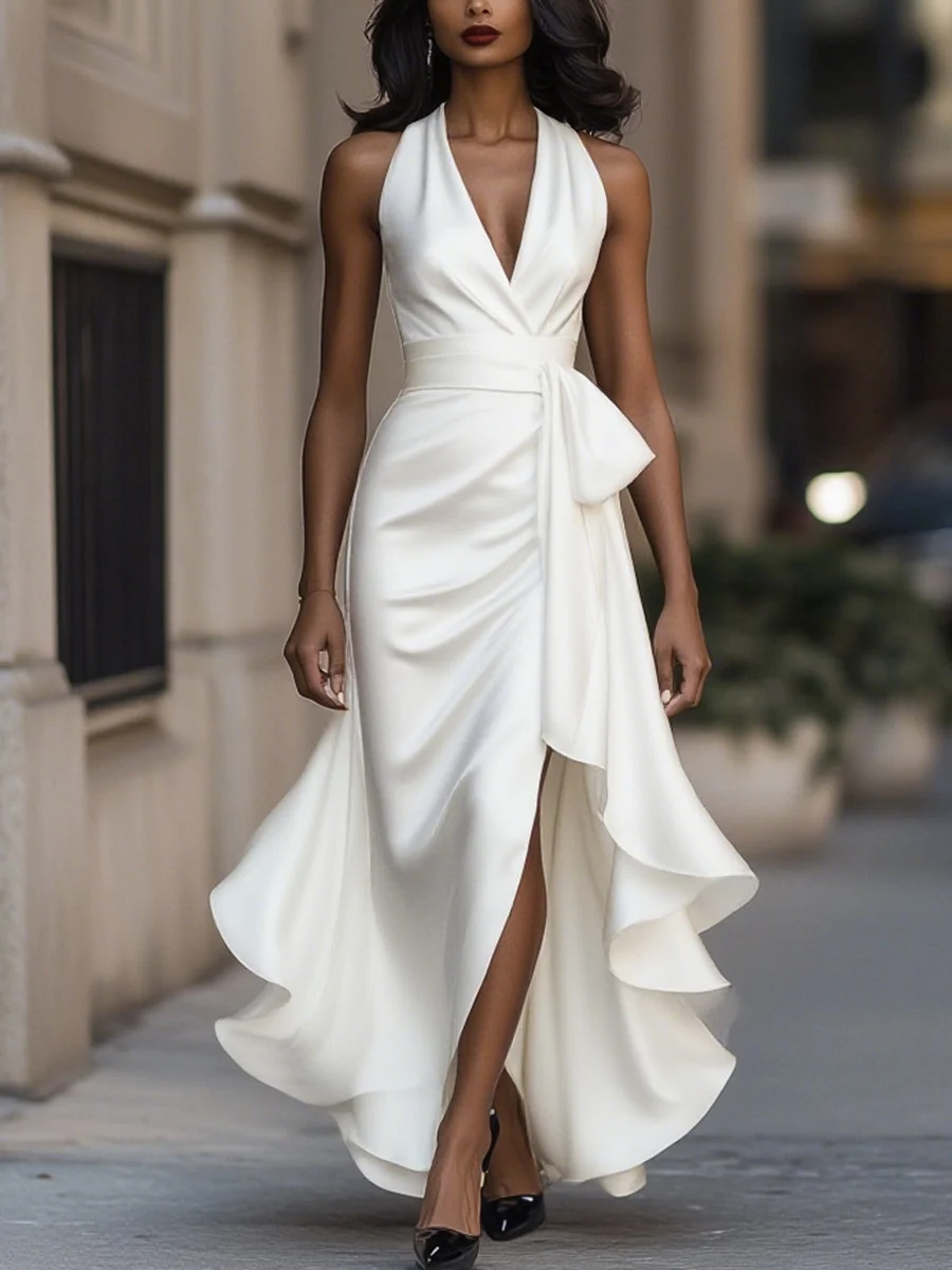 DELAS | Vestido de Satén Drapé en la Cintura para Mujer - Imagen 7