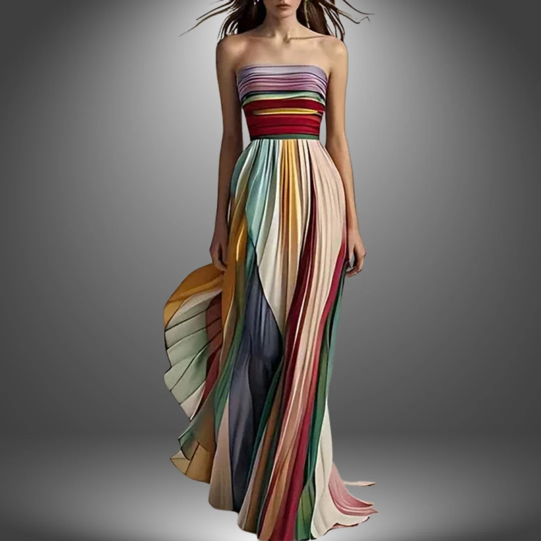 Asia | Vestido largo de Mujer sin tirantes, colorido y plisado - Imagen 2