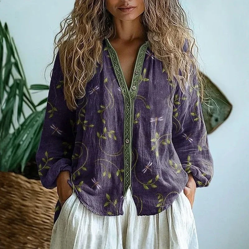 Ámbar™ | Blusa con estampado de hojas vintage - Imagen 3