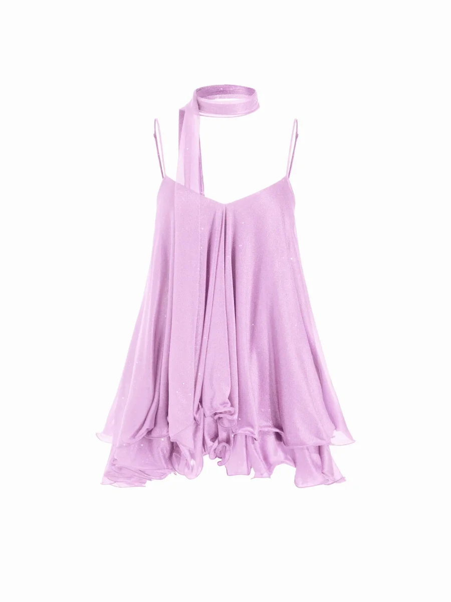 Brisa - Minivestido con escote en V, cuello halter, volantes y pañuelo para Mujer - Imagen 7