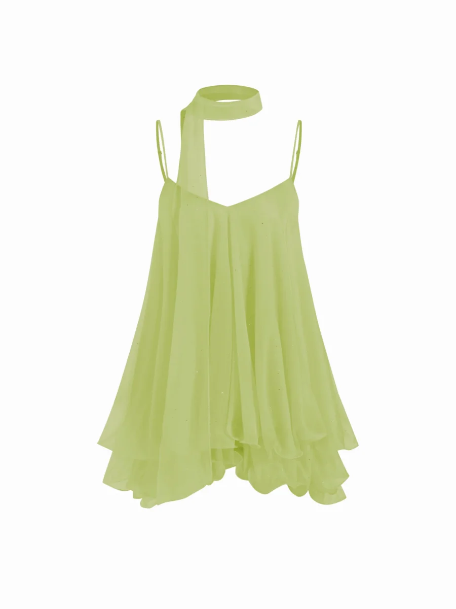 Brisa - Minivestido con escote en V, cuello halter, volantes y pañuelo para Mujer - Imagen 6