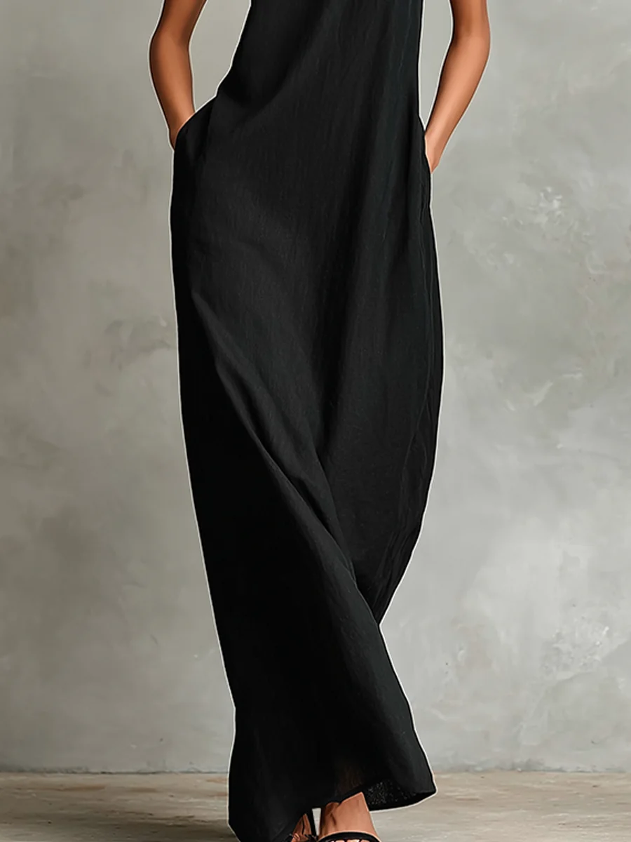 Caterina | Vestido largo negro minimalista para Mujer - Imagen 5