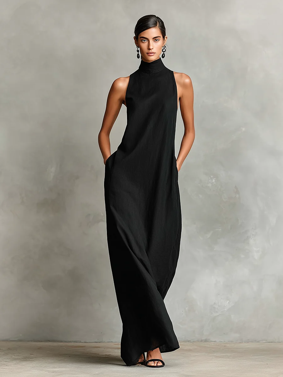Caterina | Vestido largo negro minimalista para Mujer - Imagen 6