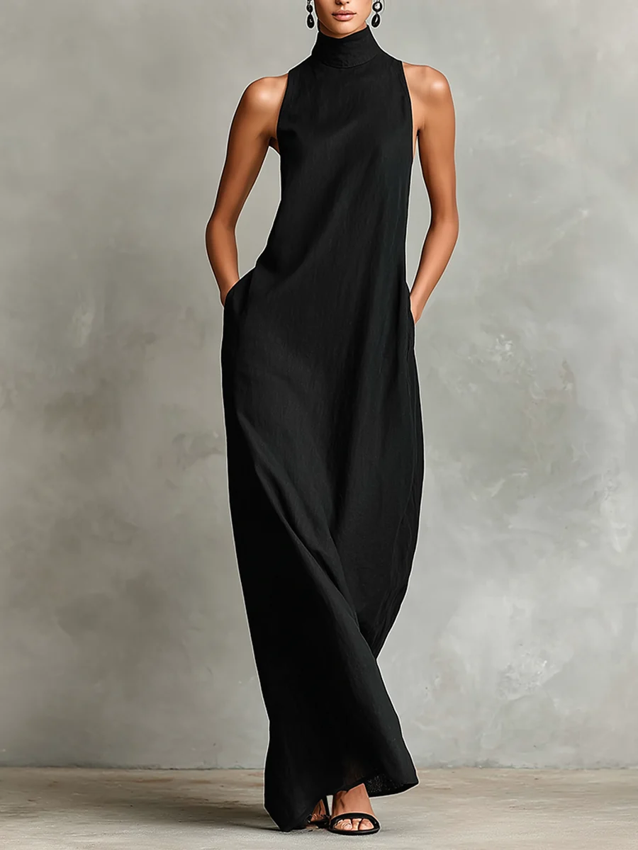 Caterina | Vestido largo negro minimalista para Mujer - Imagen 2