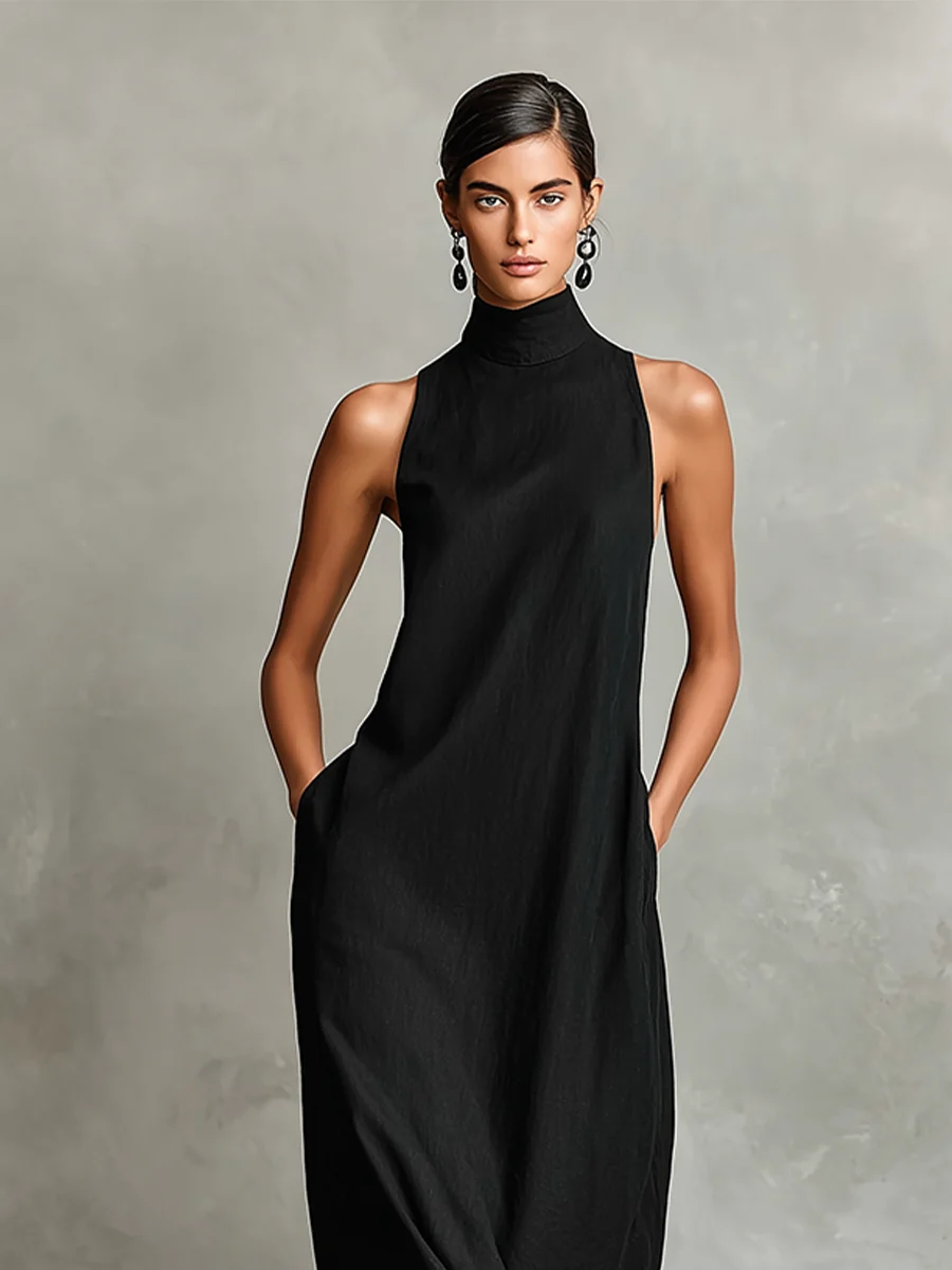 Caterina | Vestido largo negro minimalista para Mujer - Imagen 4