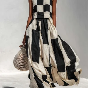 Audrey | Vestido Maxi Sin Mangas con Panel de Contraste para Mujer