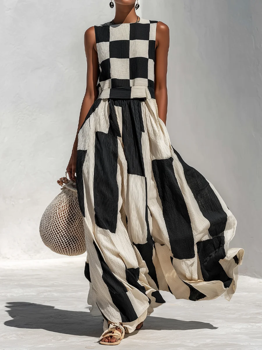 Audrey | Vestido Maxi Sin Mangas con Panel de Contraste para Mujer - Imagen 2