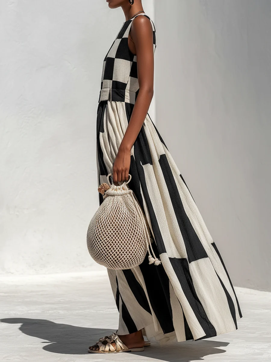 Audrey | Vestido Maxi Sin Mangas con Panel de Contraste para Mujer - Imagen 4
