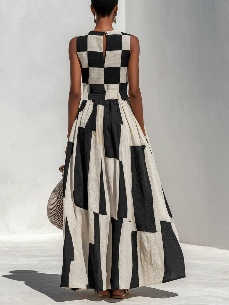 Audrey | Vestido Maxi Sin Mangas con Panel de Contraste para Mujer - Imagen 5