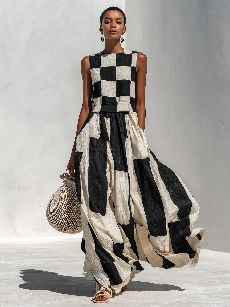 Audrey | Vestido Maxi Sin Mangas con Panel de Contraste para Mujer - Imagen 3