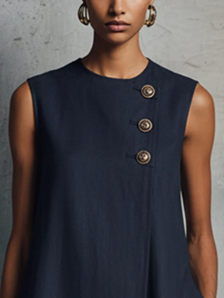 Alba | Vestido Mini Botonadura Dorada para Mujer - Imagen 4