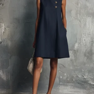 Alba | Vestido Mini Botonadura Dorada para Mujer