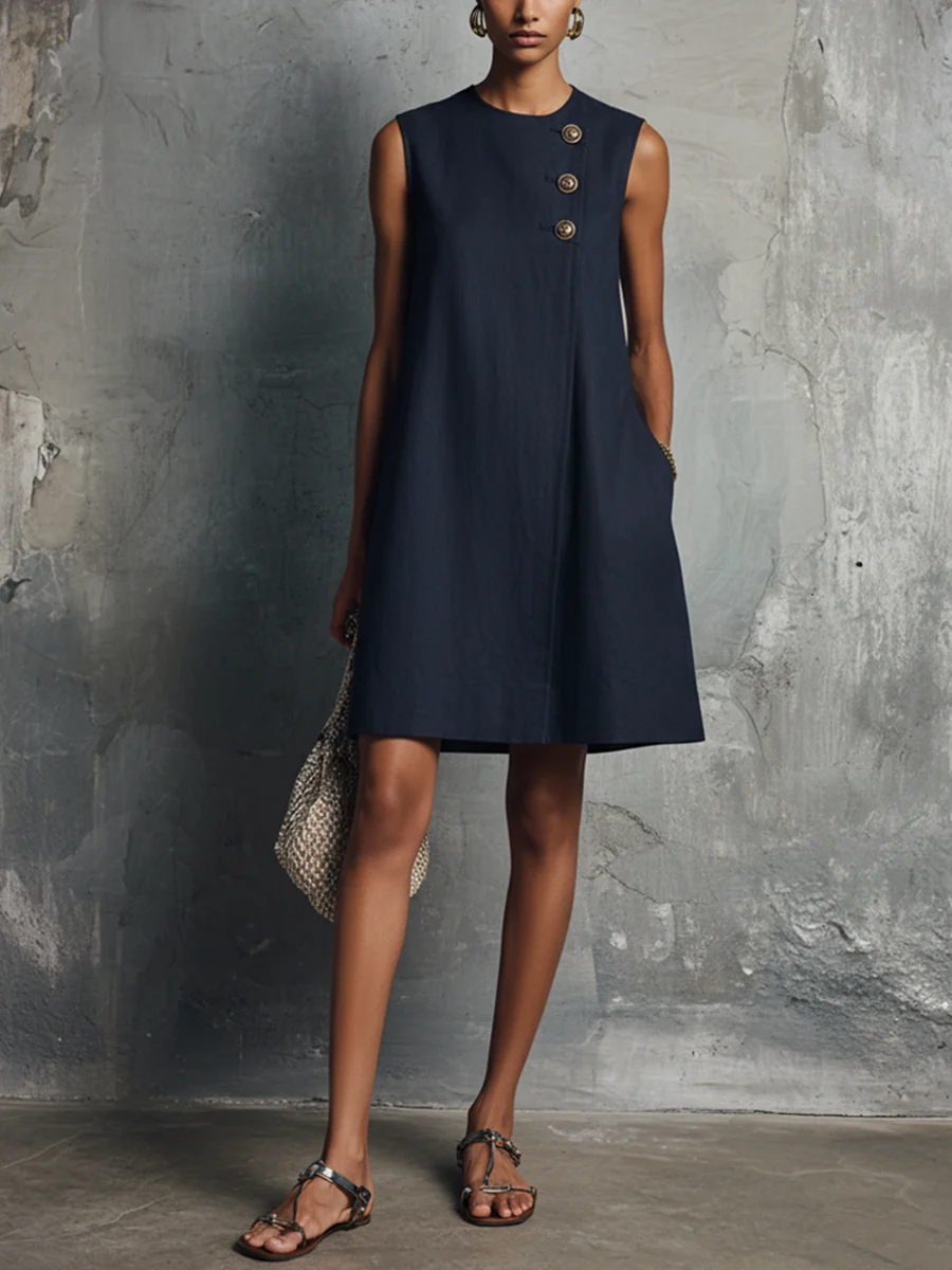 Alba | Vestido Mini Botonadura Dorada para Mujer - Imagen 2