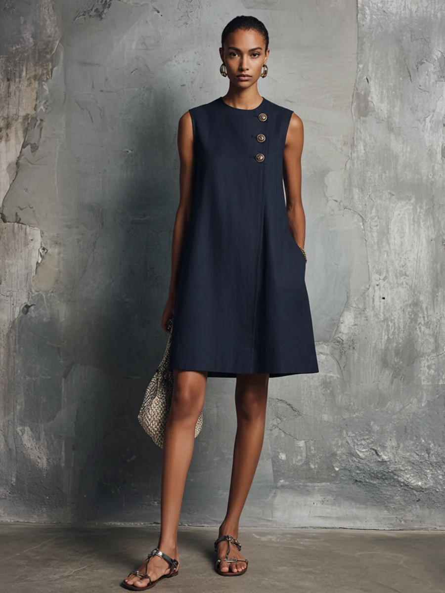 Alba | Vestido Mini Botonadura Dorada para Mujer - Imagen 3