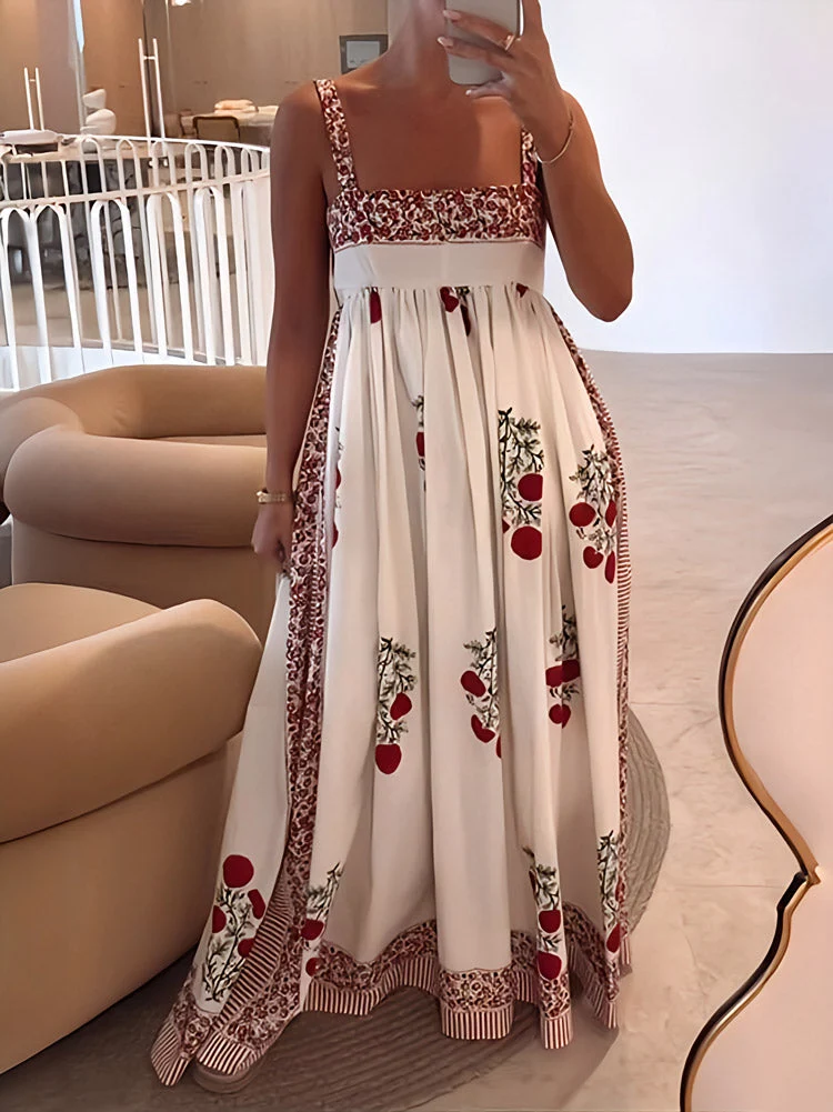 Ellen™ Vestido largo con estampado floral y paneles con cuello cuadrado - Imagen 3