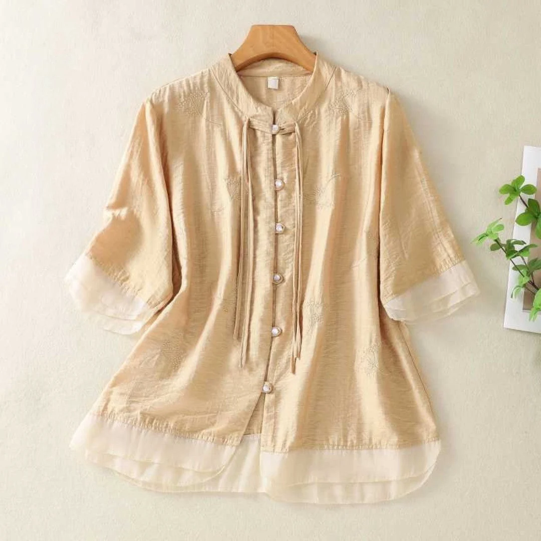 Laurienne™ | Blusa abotonada con cuello mandarín - Imagen 2