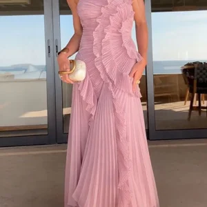 Rosé - Vestido Largo Plisado para Mujer