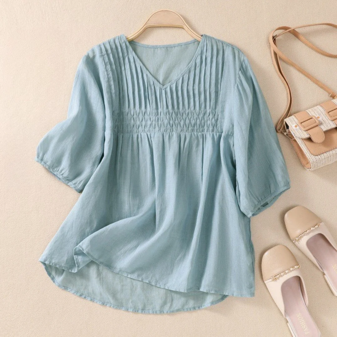 Laurienne™ | Blusa plisada con cuello en V - Imagen 2