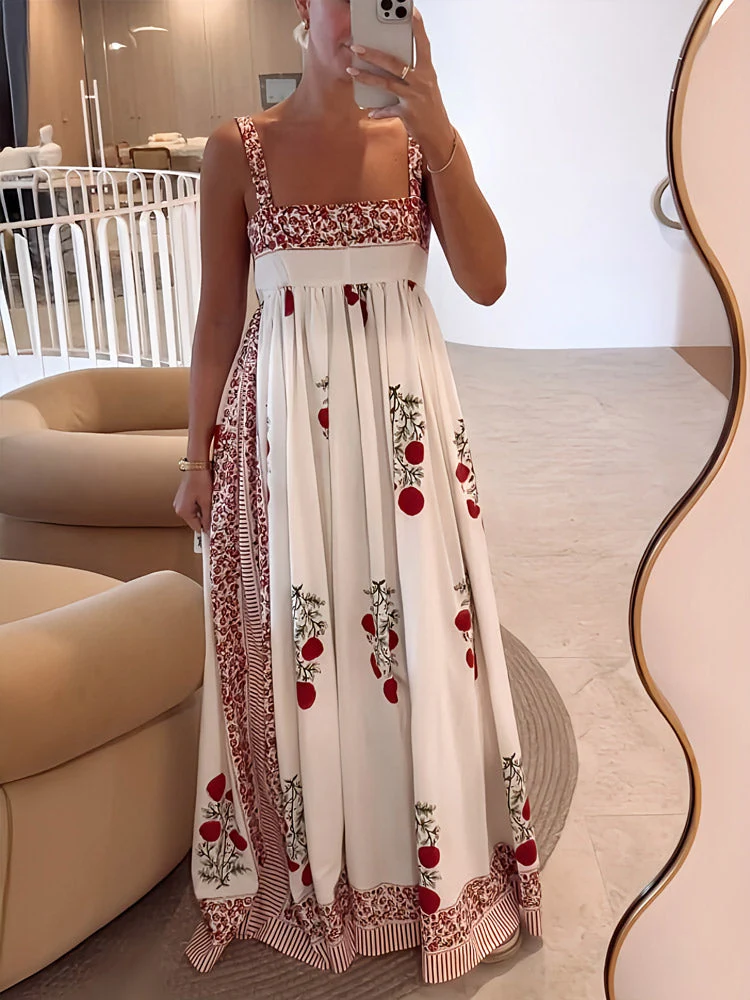 Ellen™ Vestido largo con estampado floral y paneles con cuello cuadrado - Imagen 2