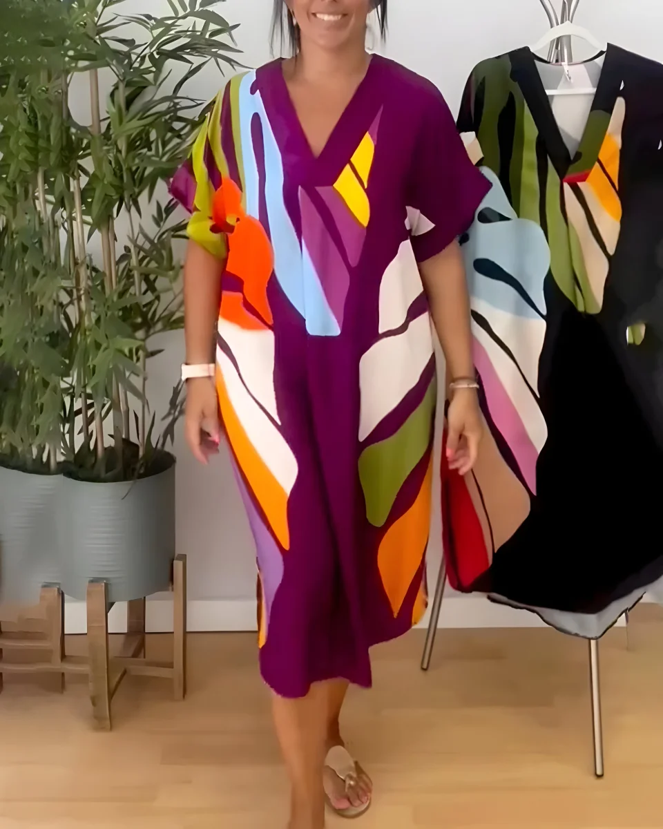 Roos™ | Vestido informal con estampado de hojas de colores - Imagen 9