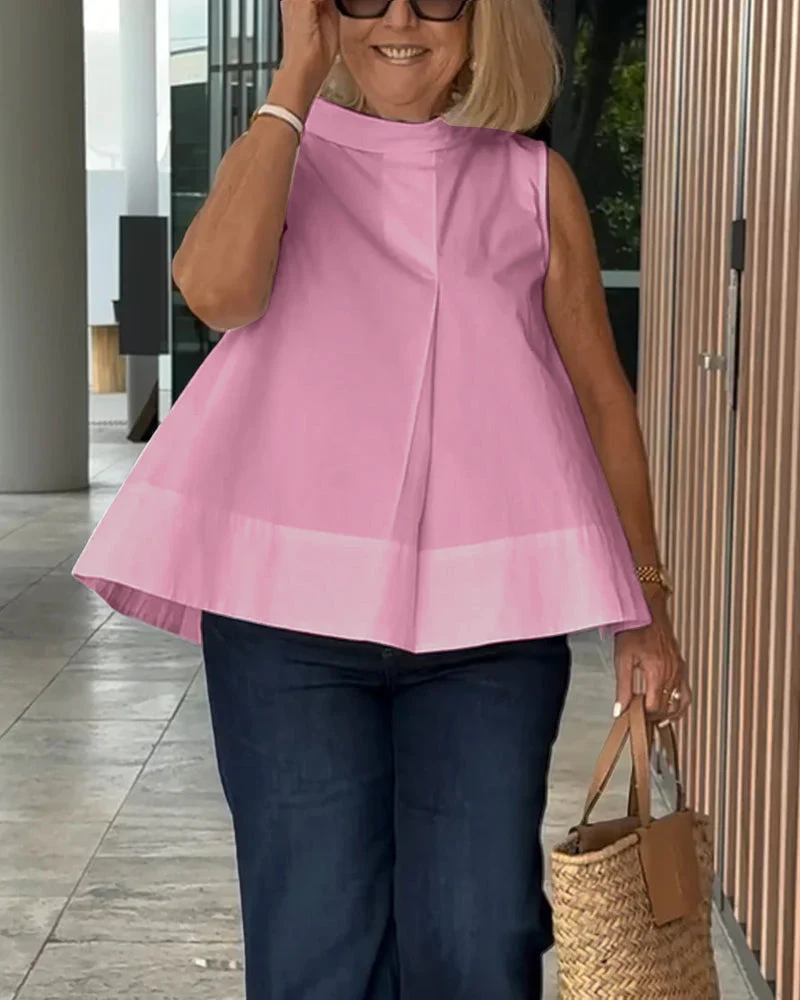 Sana – Blusa lisa sin mangas de estilo minimalista y chic - Imagen 6