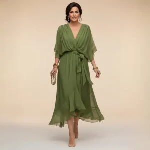 Monica - Vestido ligero estilo gasa con escote en V para Mujer
