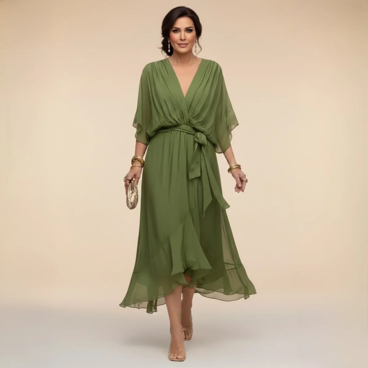 Monica - Vestido ligero estilo gasa con escote en V para Mujer