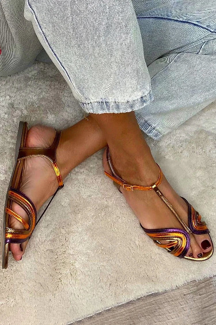 Tola - Sandalias doradas con hebilla y tira multicolor para Mujer - Imagen 5