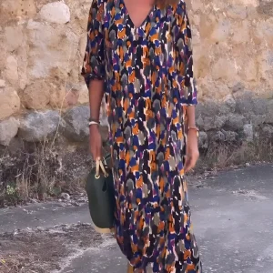 Nathalie | Vestido con cuello en V y estampado retro