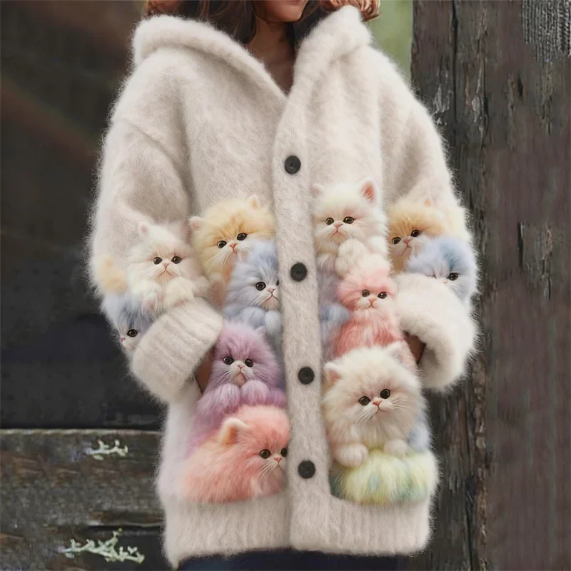 Kelsie - Abrigo Suave con Capucha y Gatos - Imagen 2