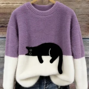 Luna | Suéter Femenina con Gráfico de Gato