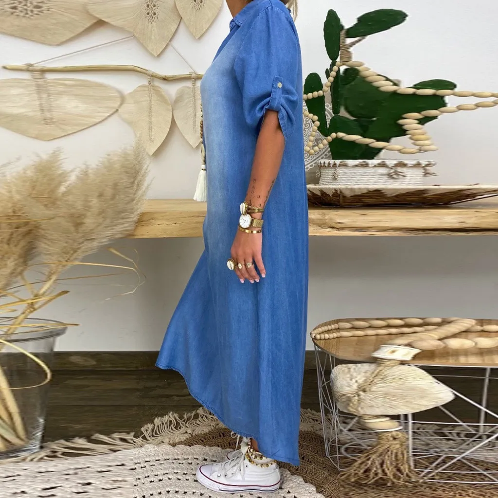 Lea | Vestido largo de efecto denim con abertura lateral - Imagen 5