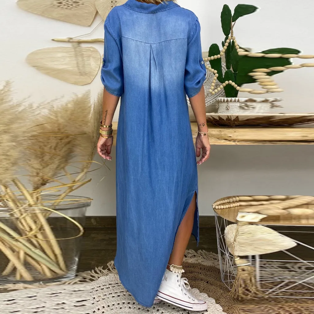 Lea | Vestido largo de efecto denim con abertura lateral - Imagen 6