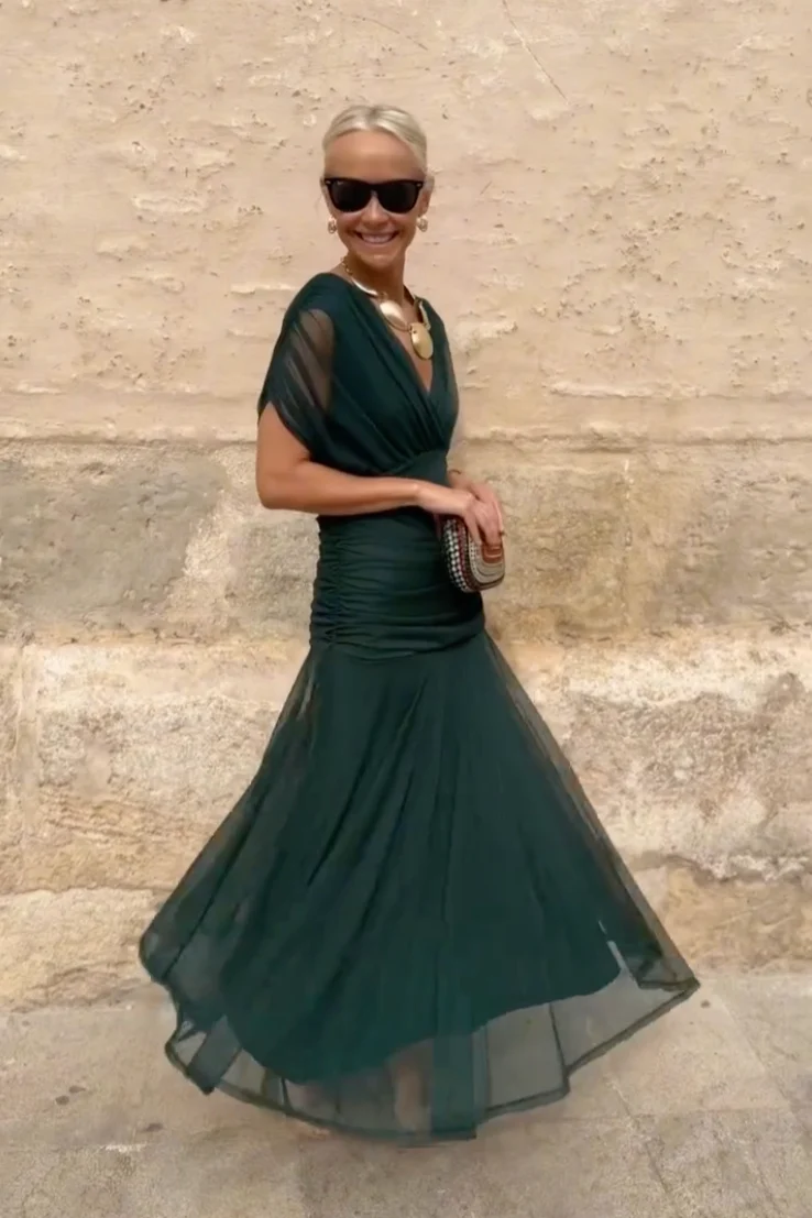 ALMA - VESTIDO LARGO CON CUELLO EN V PARA MUJER - Imagen 7
