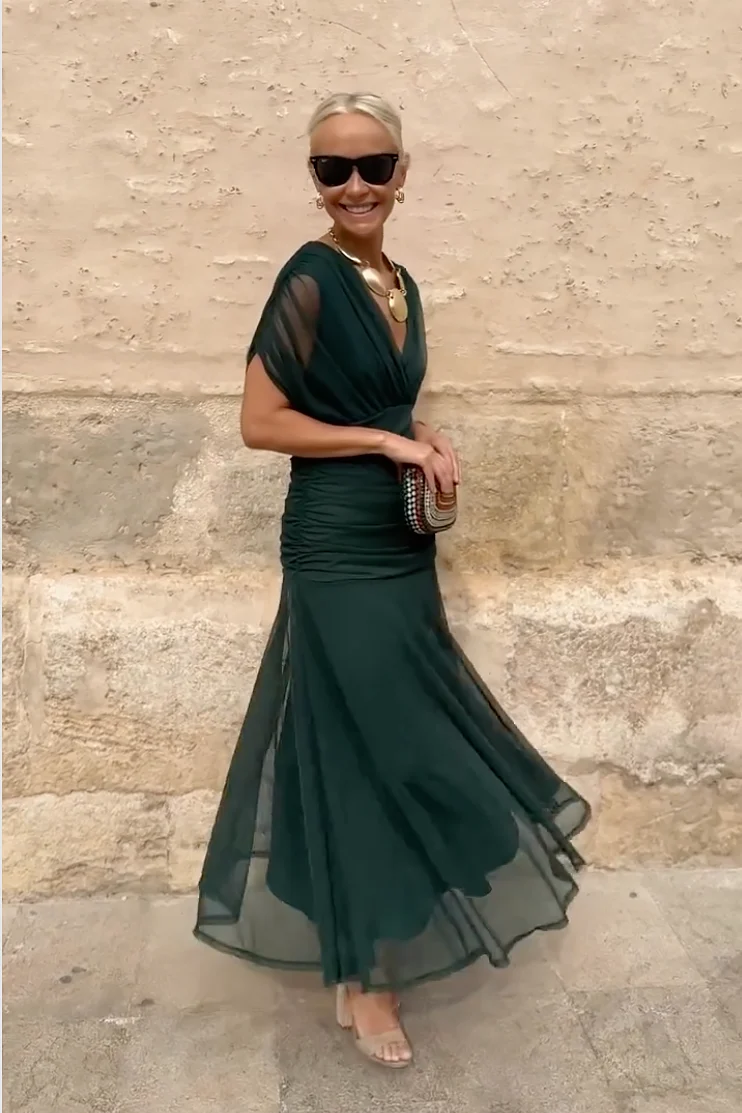 ALMA - VESTIDO LARGO CON CUELLO EN V PARA MUJER - Imagen 9