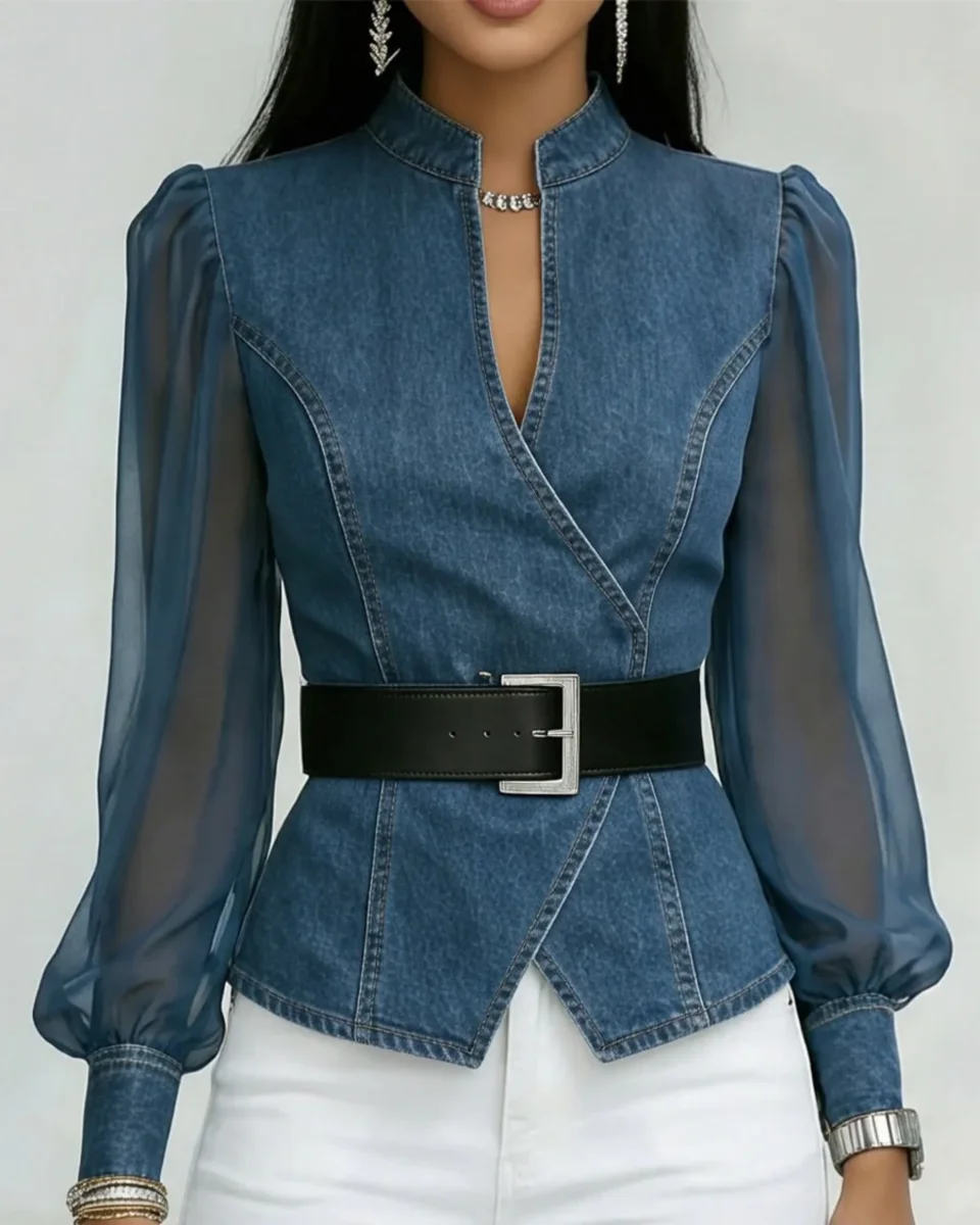 Alessia | Top de denim con mangas para Mujer - Imagen 2