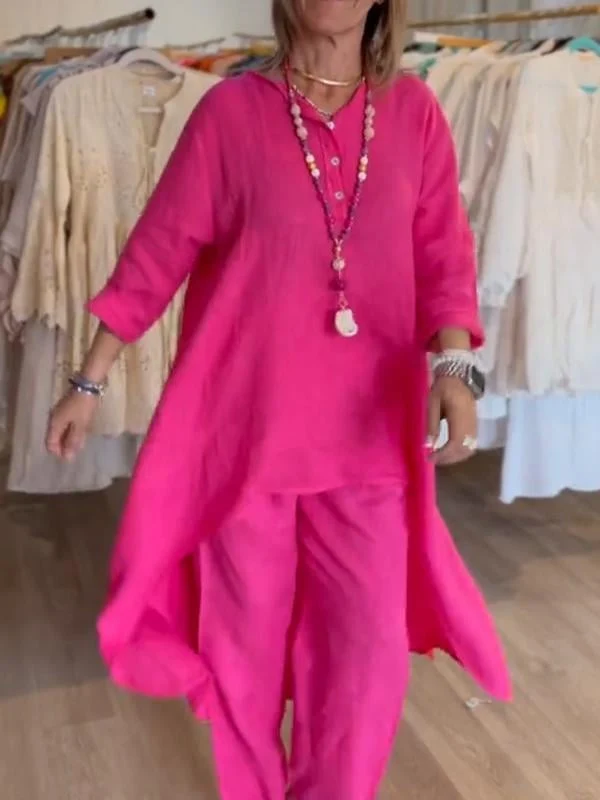 Chiara™ Traje casual de lino de color liso para mujer - Imagen 6