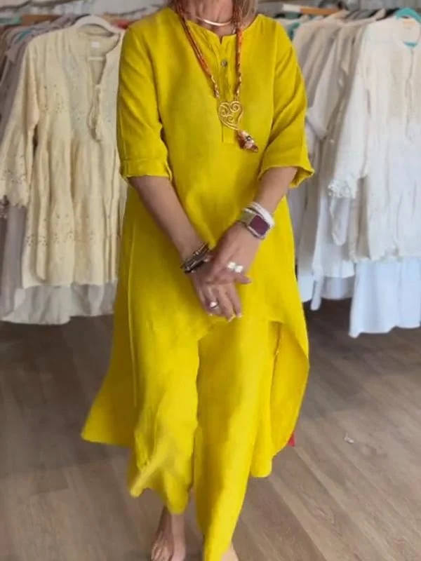 Chiara™ Traje casual de lino de color liso para mujer - Imagen 7